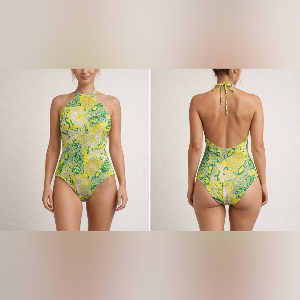 Vero Moda Green and Yellow Patterned One Piece Swimsuit